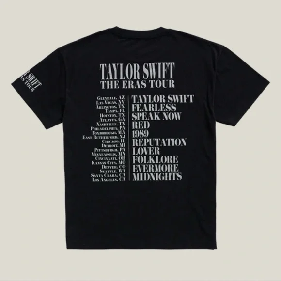 NEW Taylor Swift Eras Tour Black T Shirt, US Dates - Picture 2 of 2